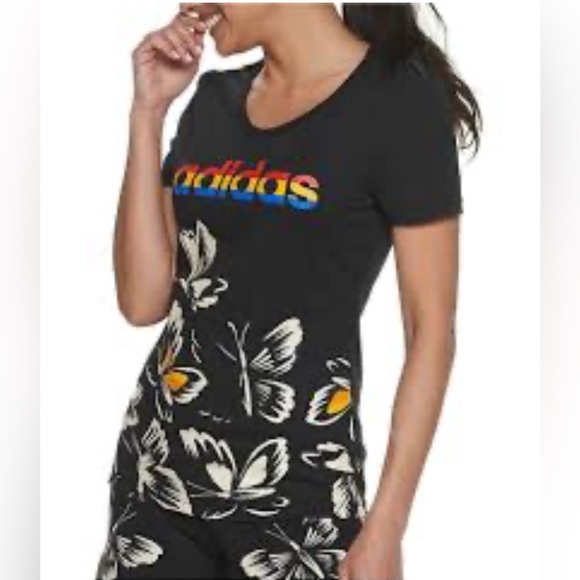 adidas Tops - adidas x FARM Rio Tee Women’s XS Black Graphic Butterflies Short Sleeve T-shirt